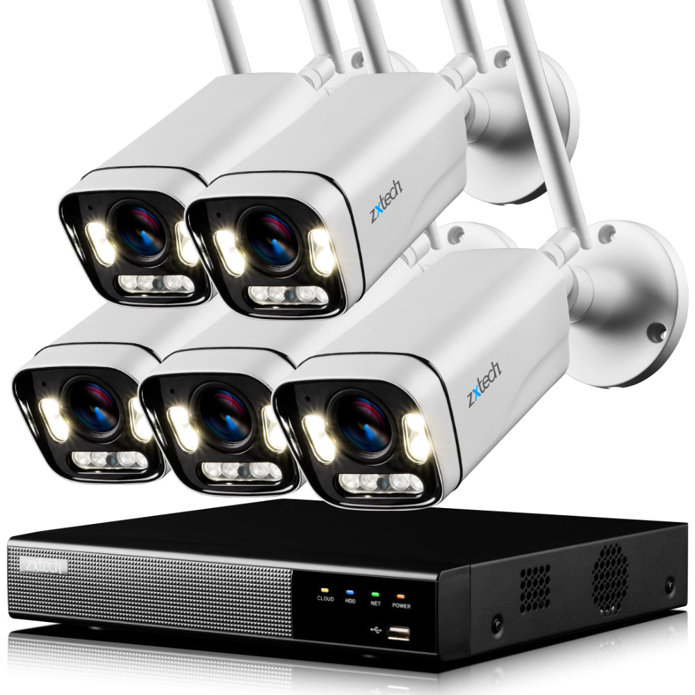Zxtech 5MP/8MP/4K Wireless CCTV System - 5x WiFi Security Cameras Outdoor 2-Way-Audio Night Vision 9CH Sony Starvis  | WF5A9Y