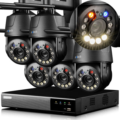 Zxtech 4K Wireless PTZ CCTV System  - 5 x WiFi Security Camera 5X/10X/20X Auto Zoom Colour Night Vision Outdoor 2-Way-Audio 9CH Sony Starvis