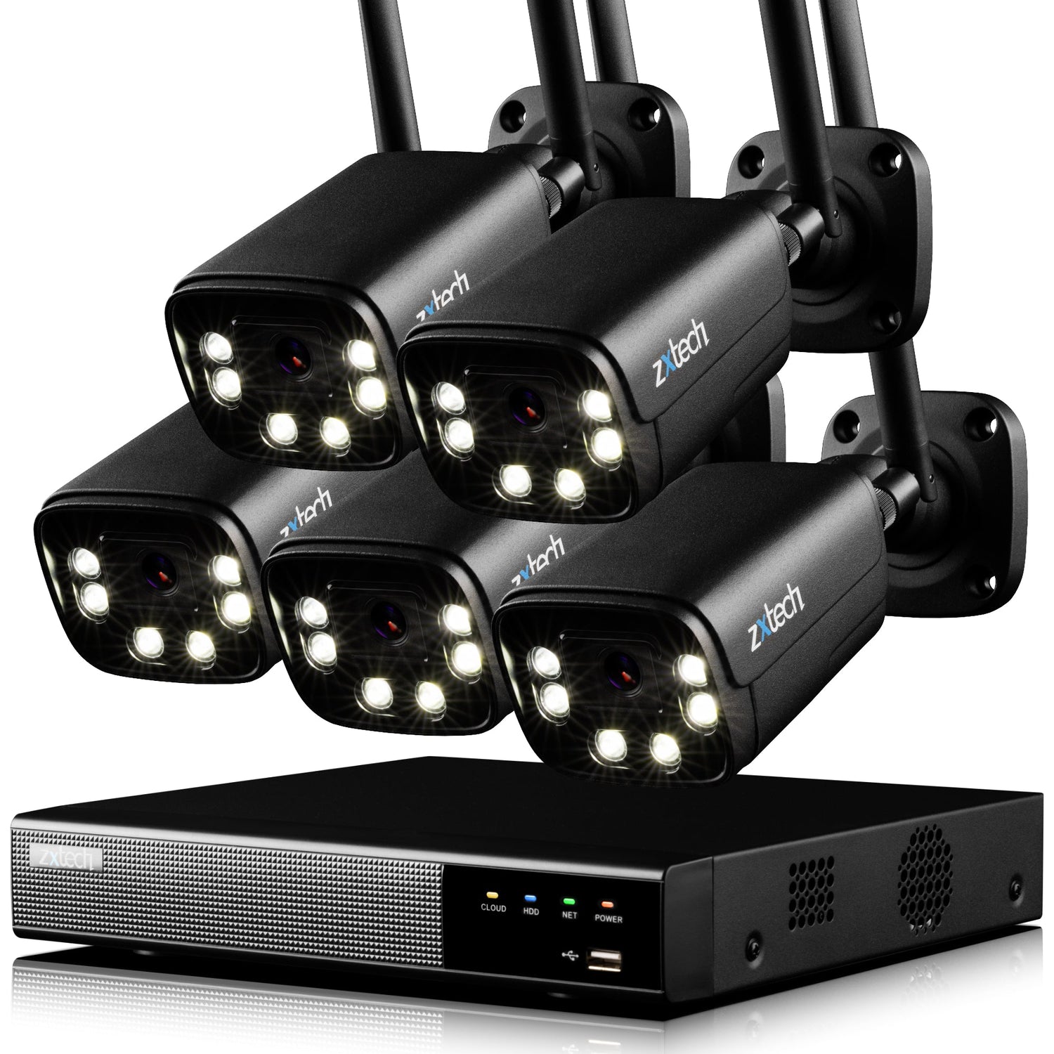 Zxtech 5MP/8MP/4K Wireless CCTV System - 5x WiFi Security Cameras Outdoor 2-Way-Audio Night Vision 9CH Sony Starvis  | WF5D9Y