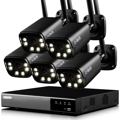 Zxtech 5MP/8MP/4K Wireless CCTV System - 5x WiFi Security Cameras Outdoor 2-Way-Audio Night Vision 9CH Sony Starvis  | WF5D9Y