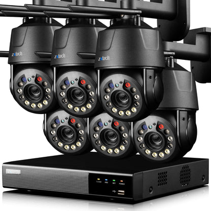Zxtech 4K Wireless PTZ CCTV System  - 6 x WiFi Security Camera 5X/10X/20X Auto Zoom Colour Night Vision Outdoor 2-Way-Audio 9CH Sony Starvis
