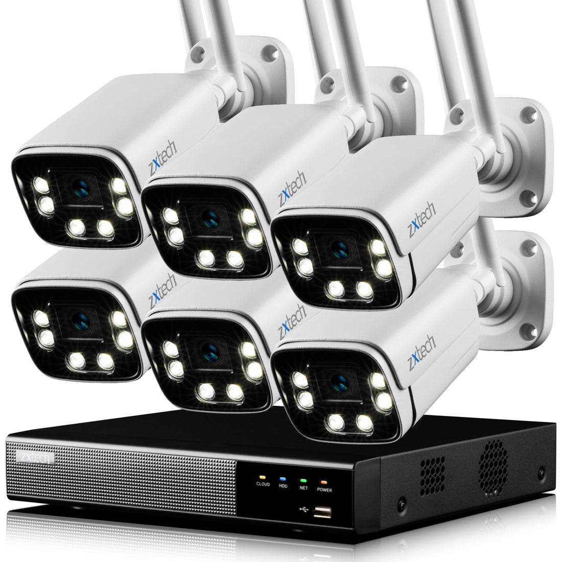 Zxtech 5MP/8MP/4K Wireless CCTV System - 6x WiFi Security Cameras Outdoor 2-Way-Audio Night Vision 9CH Sony Starvis  | WF6A9Y