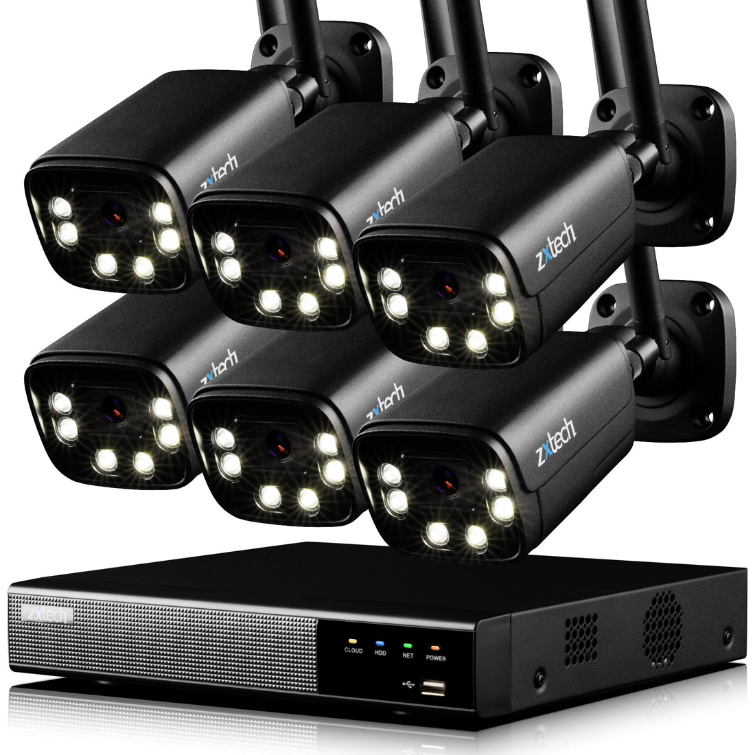 Zxtech 5MP/8MP/4K Wireless CCTV System - 6x WiFi Security Cameras Outdoor 2-Way-Audio Night Vision 9CH Sony Starvis  | WF6D9Y