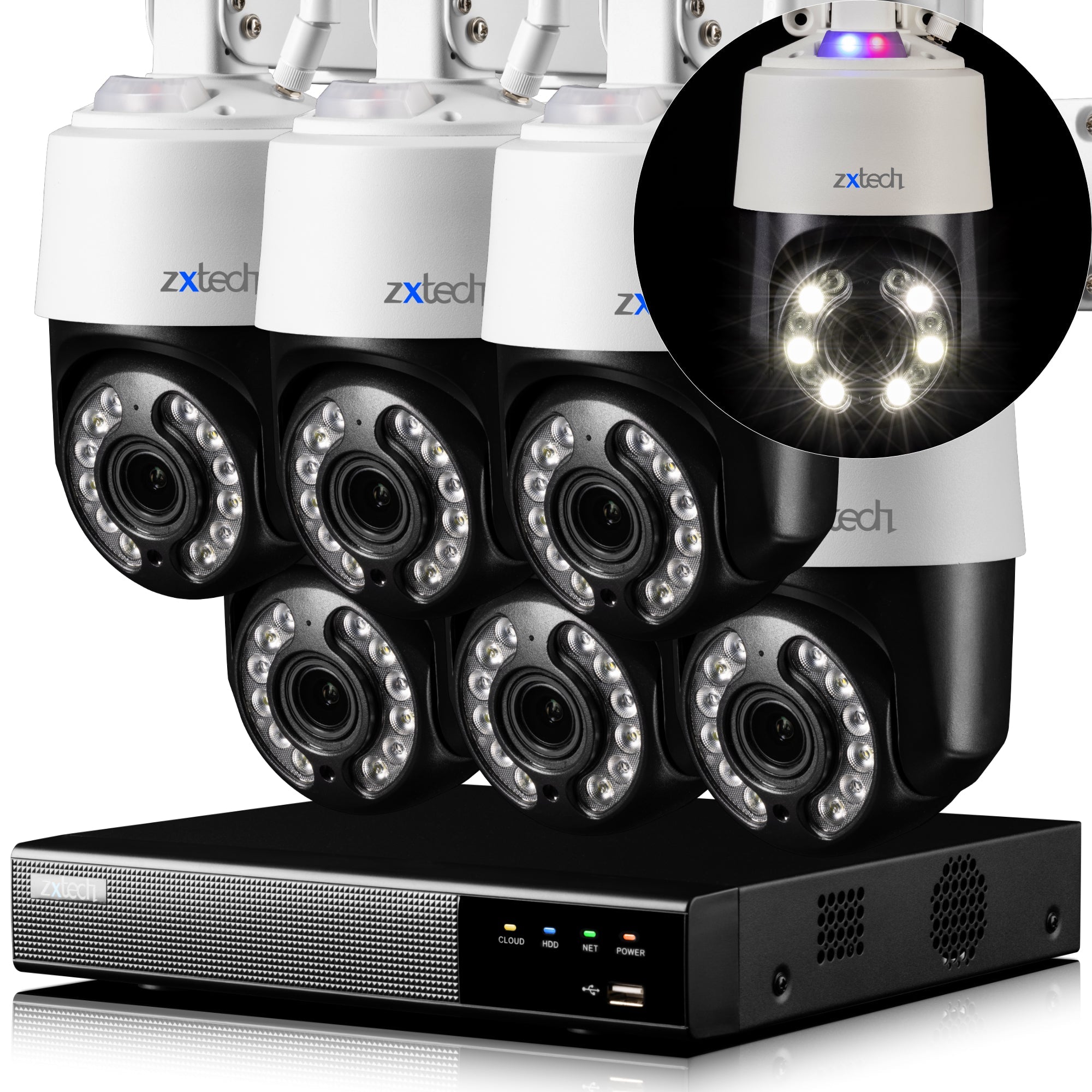 Zxtech 4K Wireless PTZ CCTV System  - 6 x WiFi Security Camera 5X/10X Auto Zoom Colour Night Vision Outdoor 2-Way-Audio 9CH Sony Starvis