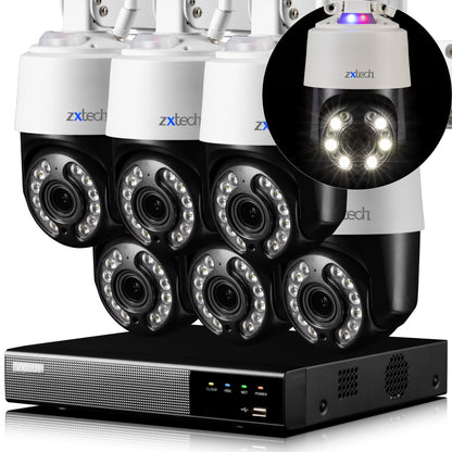 Zxtech 4K Wireless PTZ CCTV System  - 6 x WiFi Security Camera 5X/10X Auto Zoom Colour Night Vision Outdoor 2-Way-Audio 9CH Sony Starvis