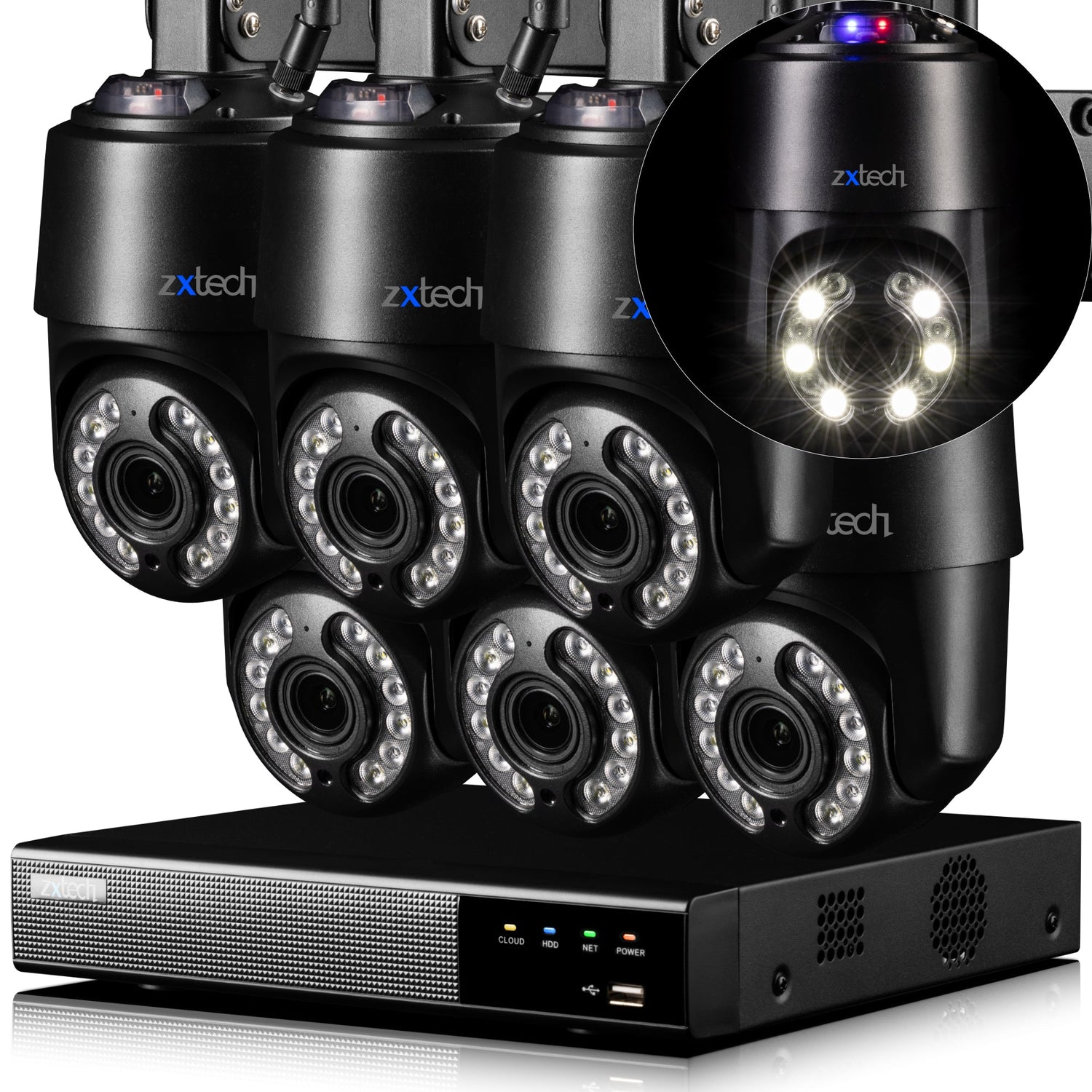 Zxtech 4K Wireless PTZ CCTV System  - 6 x WiFi Security Camera 5X/10X/20X Auto Zoom Colour Night Vision Outdoor 2-Way-Audio 9CH Sony Starvis