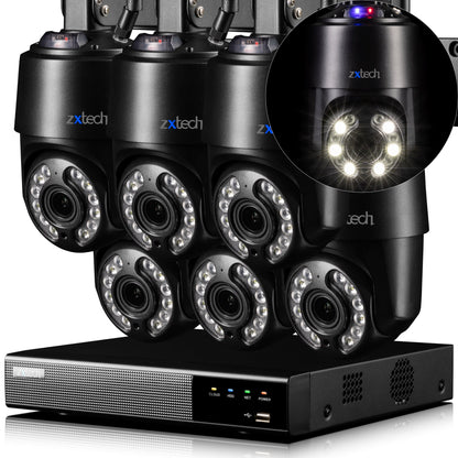 Zxtech 4K Wireless PTZ CCTV System  - 6 x WiFi Security Camera 5X/10X/20X Auto Zoom Colour Night Vision Outdoor 2-Way-Audio 9CH Sony Starvis