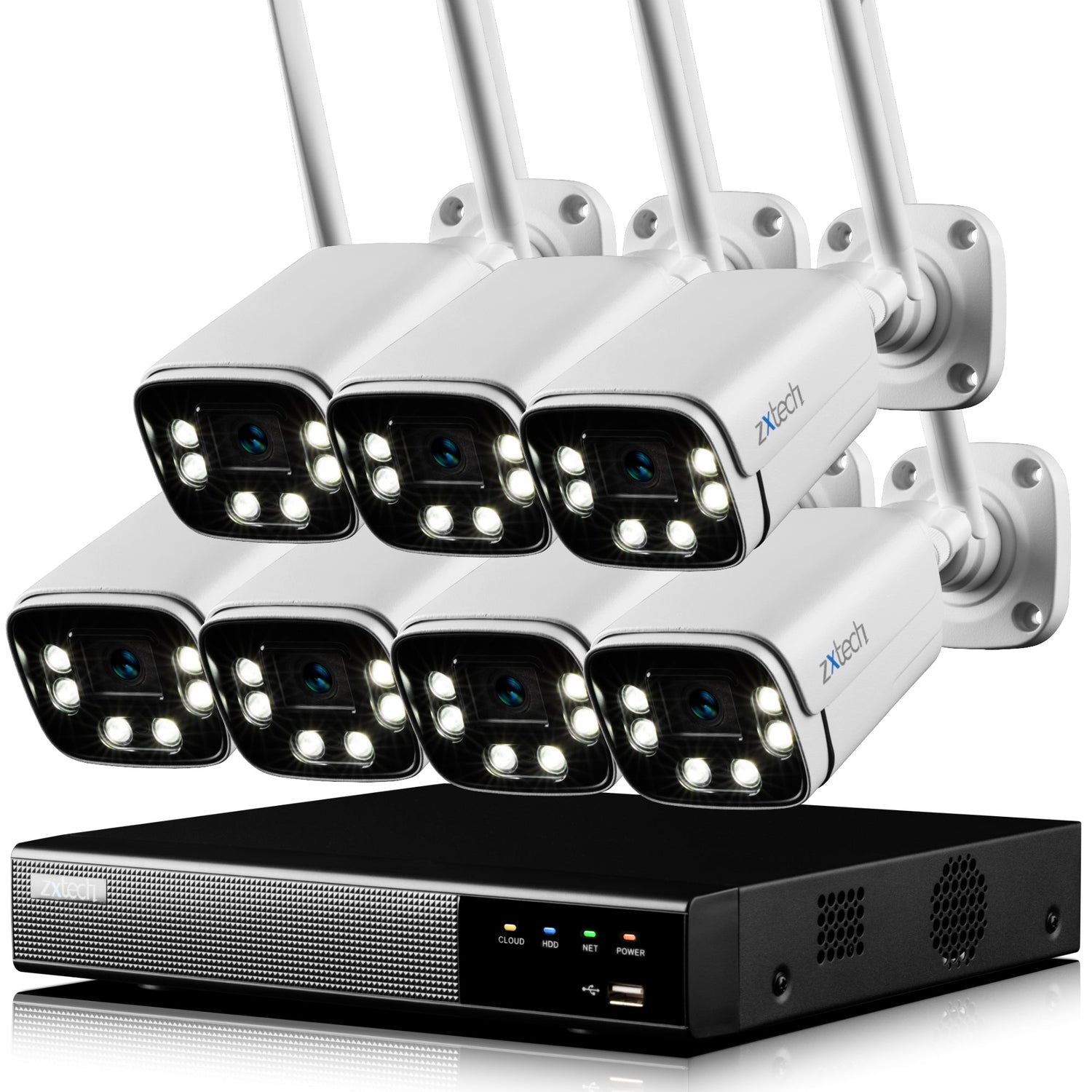 Zxtech 5MP/8MP/4K Wireless CCTV System - 7x WiFi Security Cameras Outdoor 2-Way-Audio Night Vision 9CH Sony Starvis  | WF7A9Y