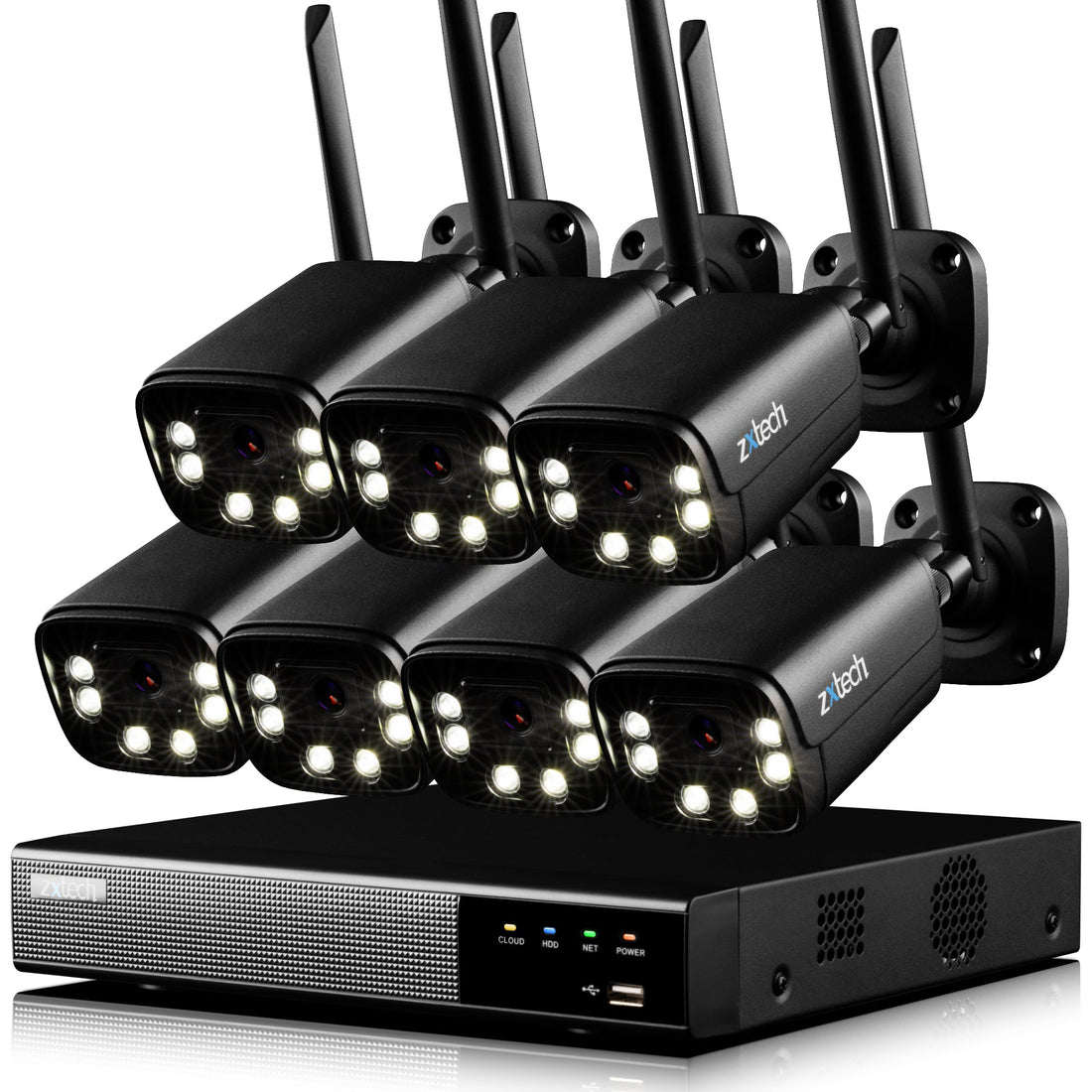 Zxtech 5MP/8MP/4K Wireless CCTV System - 7x WiFi Security Cameras Outdoor 2-Way-Audio Night Vision 9CH Sony Starvis  | WF7D9Y