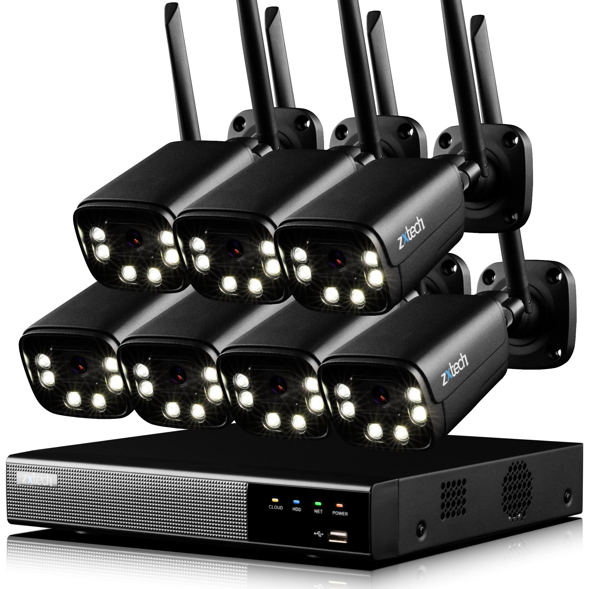 Zxtech 5MP/8MP/4K Wireless CCTV System - 7x WiFi Security Cameras Outdoor 2-Way-Audio Night Vision 9CH Sony Starvis  | WF7D9Y