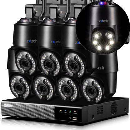 Zxtech 4K Wireless PTZ CCTV System  - 7 x WiFi Security Camera 5X/10X/20X Auto Zoom Colour Night Vision Outdoor 2-Way-Audio 9CH Sony Starvis