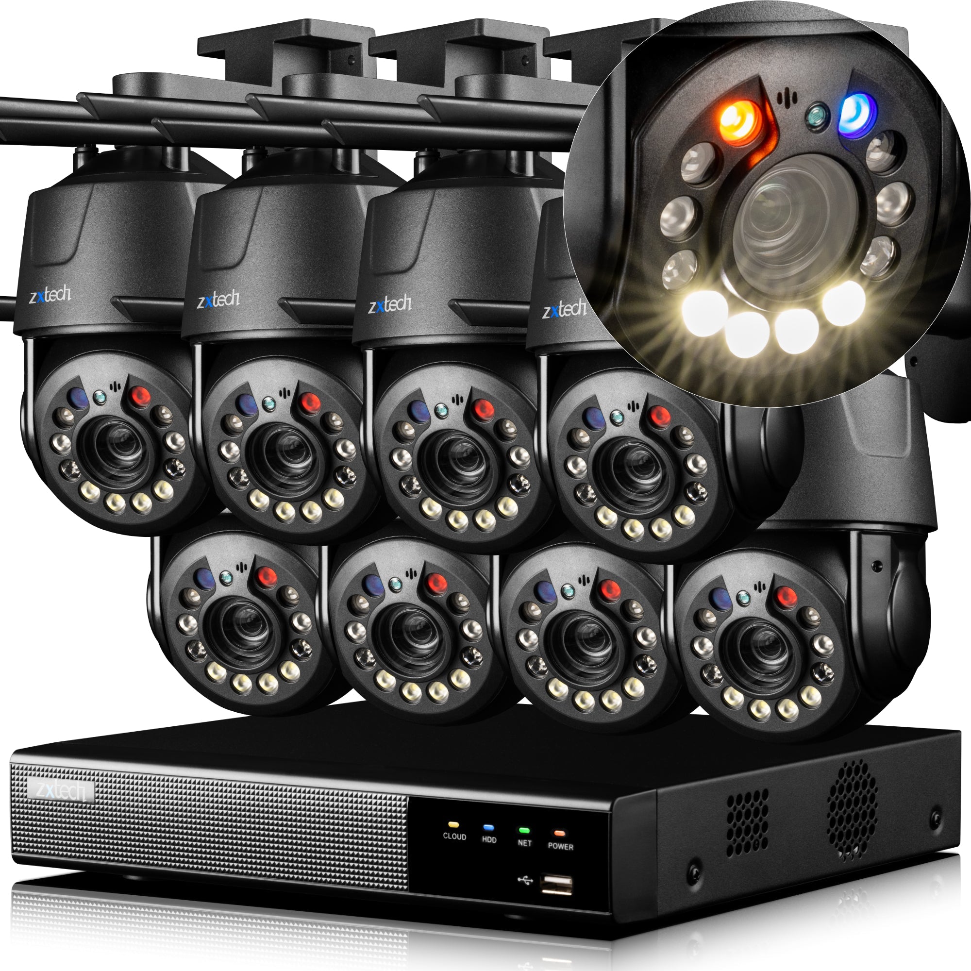Zxtech 4K Wireless PTZ CCTV System  - 8 x WiFi Security Camera 5X/10X/20X Auto Zoom Colour Night Vision Outdoor 2-Way-Audio 9CH Sony Starvis