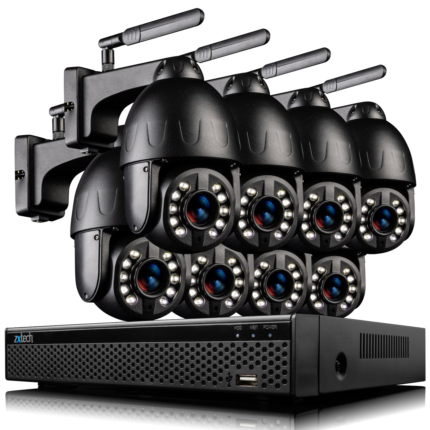 Zxtech 4K Wireless PTZ CCTV System  - 8 x WiFi Security Camera 5X/10X/20X Auto Zoom Colour Night Vision Outdoor 2-Way-Audio 9CH Sony Starvis