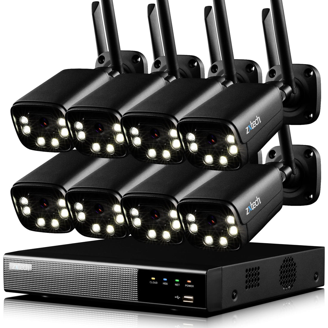 Zxtech 5MP/8MP/4K Wireless CCTV System - 8x WiFi Security Cameras Outdoor 2-Way-Audio Night Vision 9CH Sony Starvis  | WF8D9Y