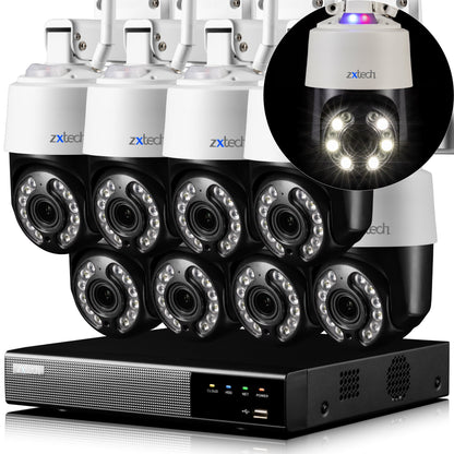 Zxtech 4K Wireless PTZ CCTV System  - 8 x WiFi Security Camera 5X/10X Auto Zoom Colour Night Vision Outdoor 2-Way-Audio 9CH Sony Starvis