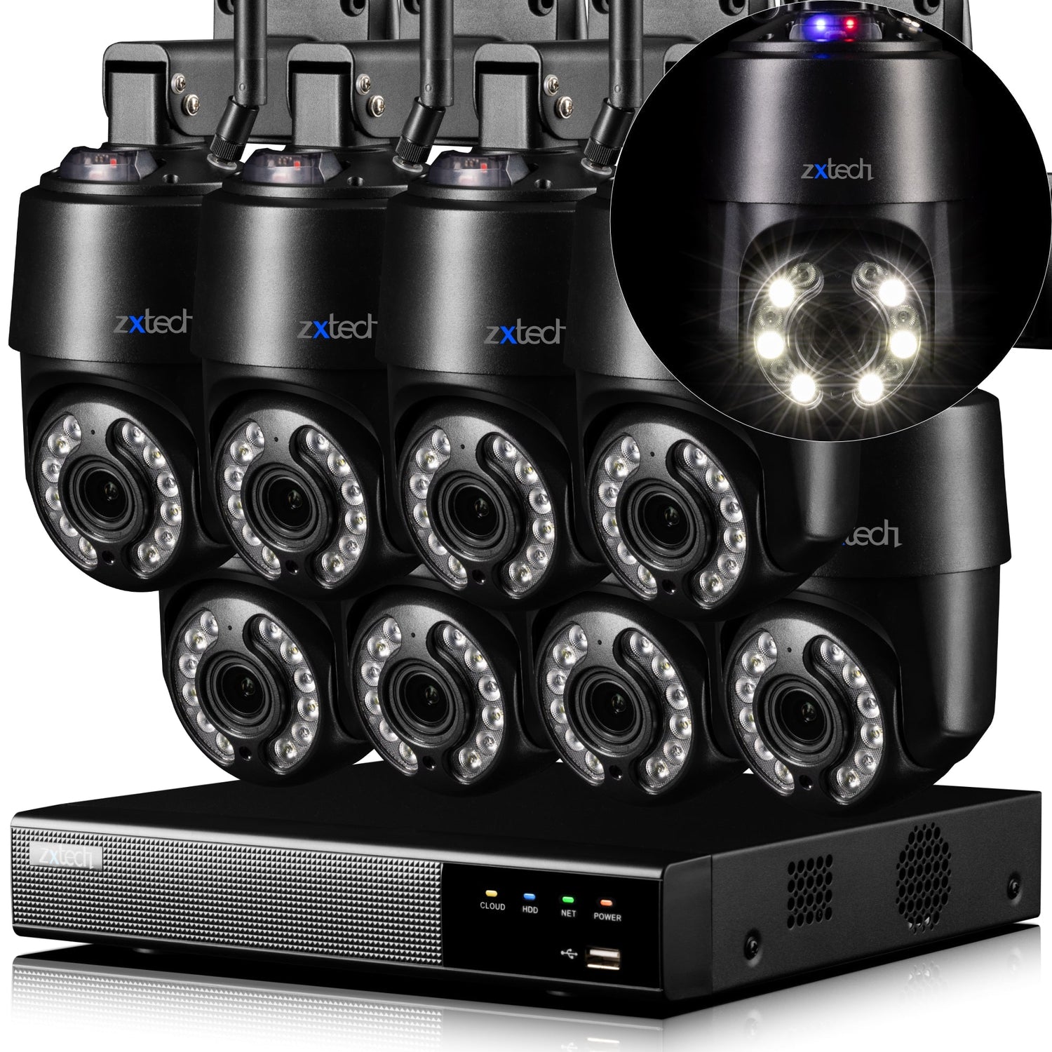 Zxtech 4K Wireless PTZ CCTV System  - 8 x WiFi Security Camera 5X/10X/20X Auto Zoom Colour Night Vision Outdoor 2-Way-Audio 9CH Sony Starvis
