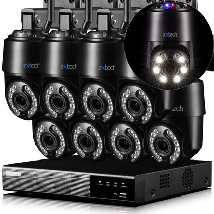 Zxtech 4K Wireless PTZ CCTV System  - 8 x WiFi Security Camera 5X/10X/20X Auto Zoom Colour Night Vision Outdoor 2-Way-Audio 9CH Sony Starvis