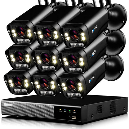 Zxtech 5MP/8MP/4K Wireless CCTV System - 9x WiFi Security Cameras Outdoor 2-Way-Audio Night Vision 9CH Sony Starvis  | WF9D9Y