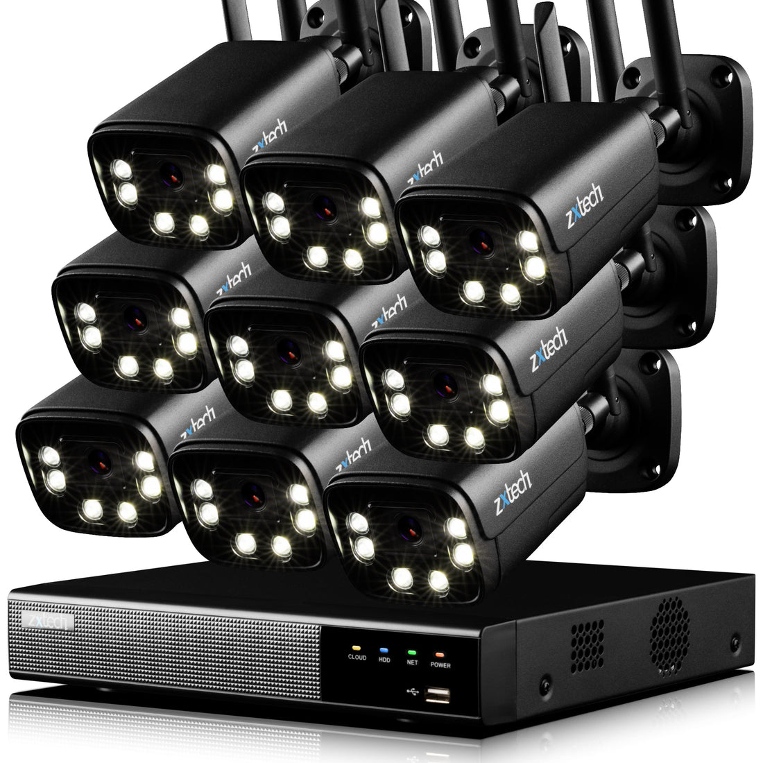 Zxtech 5MP/8MP/4K Wireless CCTV System - 9x WiFi Security Cameras Outdoor 2-Way-Audio Night Vision 9CH Sony Starvis  | WF9D9Y