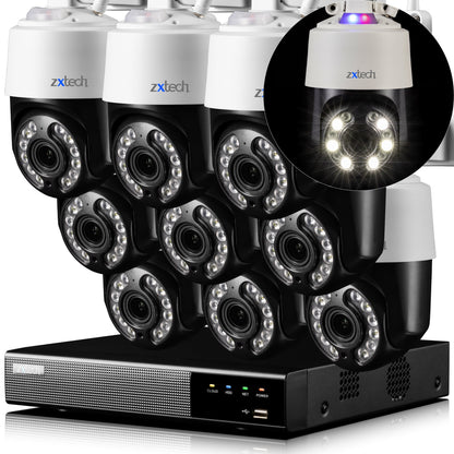 Zxtech 4K Wireless PTZ CCTV System  - 9 x WiFi Security Camera 5X/10X Auto Zoom Colour Night Vision Outdoor 2-Way-Audio 9CH Sony Starvis