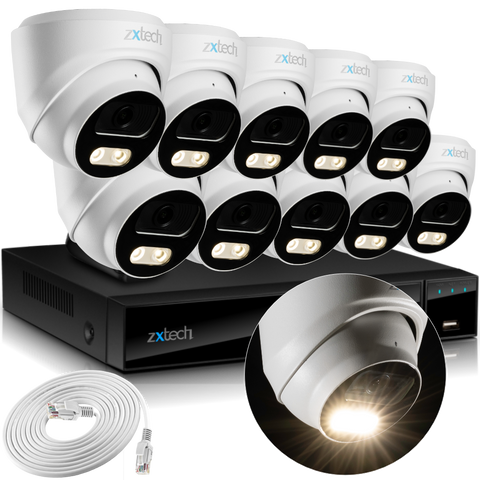 Zxtech 4K CCTV System - 10 x IP PoE Cameras Audio Recording Face Detection Outdoor Sony Starvis  | RX10A16X