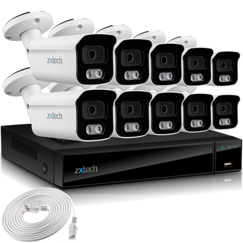 Zxtech 4K CCTV System - 10 x IP PoE Cameras Audio Recording Face Detection Outdoor Sony Starvis  | RX10B16X