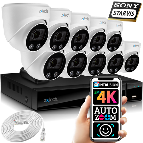 Zxtech 5MP 8MP Auto Zoom PoE Camera Outdoor Face Recognition Home CCTV System RX10C16X