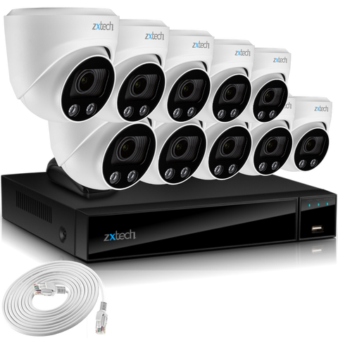 Zxtech 4K CCTV System - 10 x IP PoE Cameras Motorised Lens Face Detection Outdoor Sony Starvis  | RX10C16X