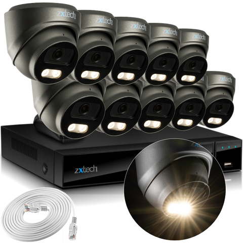 Zxtech 4K CCTV System - 10 x IP PoE Cameras Audio Recording Face Detection Outdoor Sony Starvis  | RX10E16X