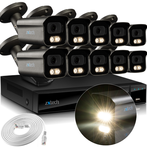 Zxtech 4K CCTV System - 10 x IP PoE Cameras Audio Recording Face Detection Outdoor Sony Starvis  | RX10F16X