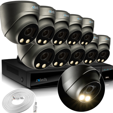 Zxtech 4K CCTV System - 10 x IP PoE Cameras Motorised Lens Face Detection Outdoor Sony Starvis  | RX10G16X