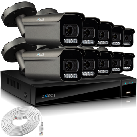 Zxtech 4K CCTV System - 10 x IP PoE Cameras Motorised Lens Face Detection Outdoor Sony Starvis Enhanced Night Vision  | RX10H16X