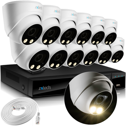 Zxtech 4K CCTV System - 12 x IP PoE Cameras Motorised Lens Face Detection Outdoor Sony Starvis  | RX12C16X