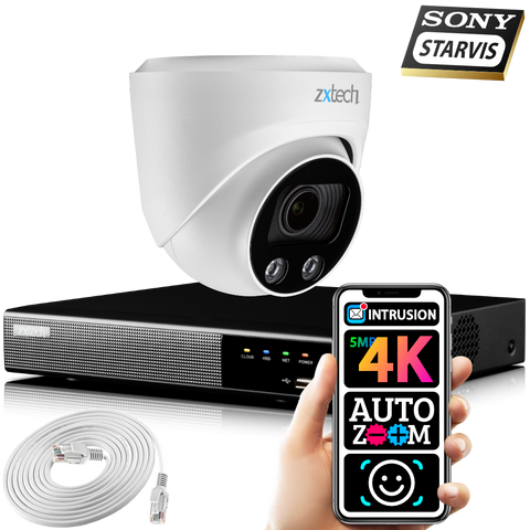 Zxtech 1x 5MP 8MP UHD 60M IR Auto Zoom PoE Face Recognition Home CCTV System RX1C4Z