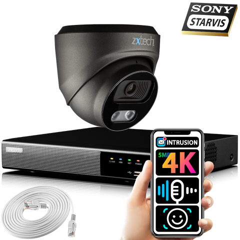 Zxtech 4K CCTV System - 1 x IP PoE Camera Audio Recording Face Detection  Outdoor Sony Starvis | RX1E4Z