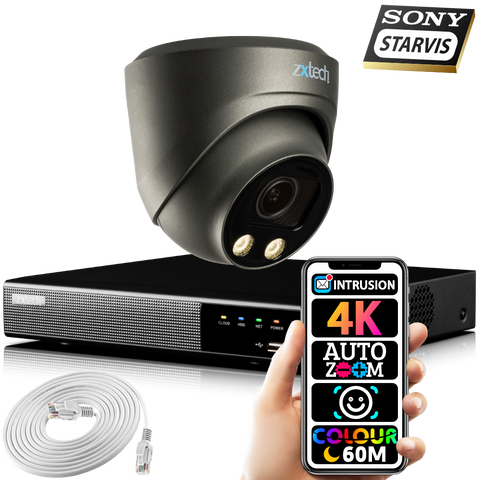 Zxtech 1x Zoom PoE 5MP Colour Night Vision 4K UHD CCTV Camera NVR Face Recognition Security System RX1G4Z