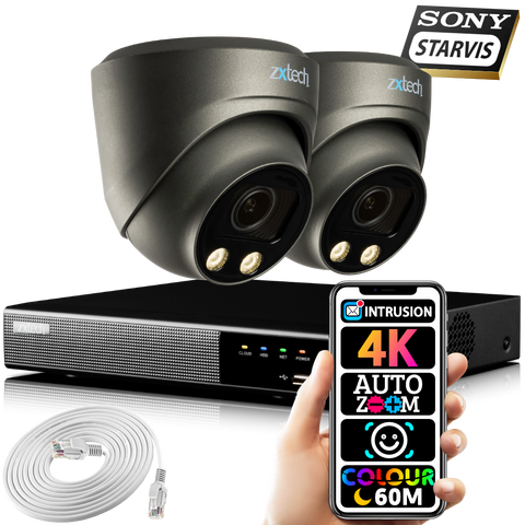 Zxtech 5MP Ultra HD 8MP 60M Zoom PoE CCTV Camera Face Recognition Home CCTV Kit RX2G4Z