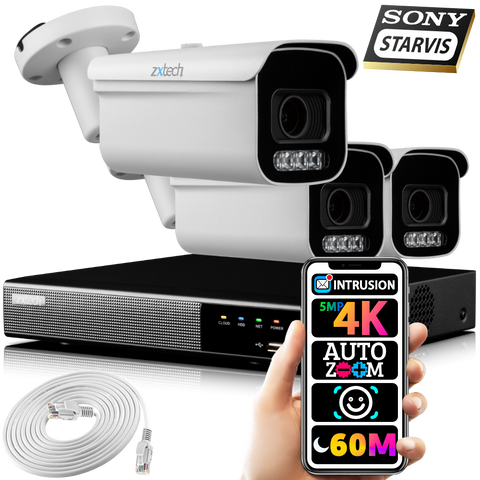 Zxtech 5MP 4K Ultra HD Outdoor PoE Camera  P2P NVR Face Recognition Kit RX3D4Z
