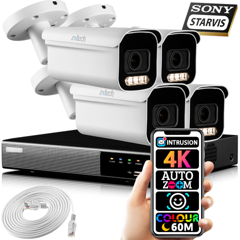 Zxtech 5MP 8 Megapixel IR Auto Zoom P2P PoE Cameras Face Recognition CCTV Kit RX4D4Z