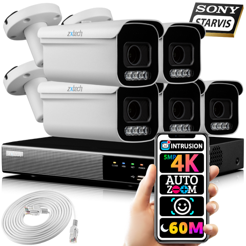 Zxtech  5MP 4K 60M IR Auto Zoom PoE Camera CCTV Face Recognition System RX5D9Y