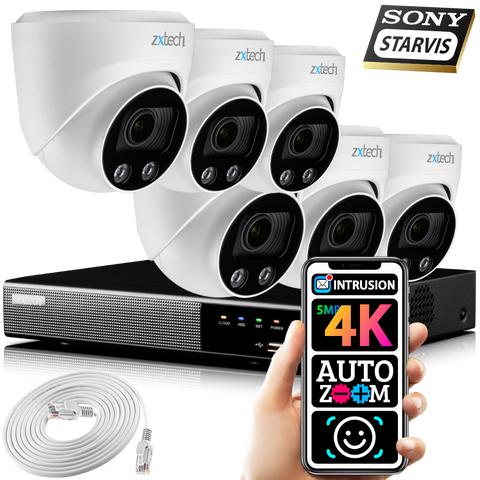 Zxtech 5MP 8MP 4K UHD Auto Zoom IP67 PoE Outdoor Face Recognition Complete Kit RX6C9Y