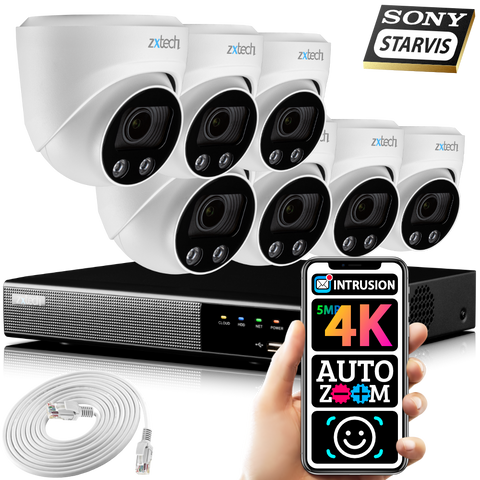 Zxtech 5MP 4K Ultra HD 60M IR Auto Zoom PoE Outdoor Security Camera System RX7C9Y