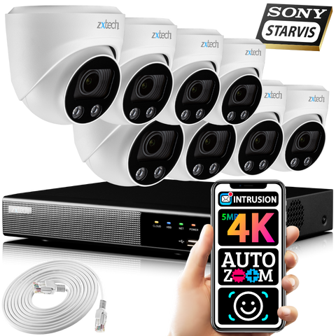 Zxtech 5MP 8MP 4K UHD Auto Zoom PoE IP CCTV Cameras NVR Face Recognition System RX8C9Y