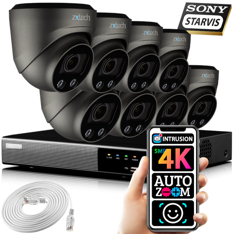 Zxtech 8 5MP 8MP 4K 60M IR Auto Zoom PoE CCTV NVR Face Recognition Full CCTV Kit RX8G9Y